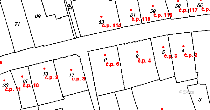 Šluknov 6 na parcele st. 9 v KÚ Šluknov, Katastrální mapa