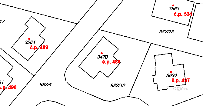 Ostrovské Předměstí 488, Lanškroun na parcele st. 3470 v KÚ Lanškroun, Katastrální mapa