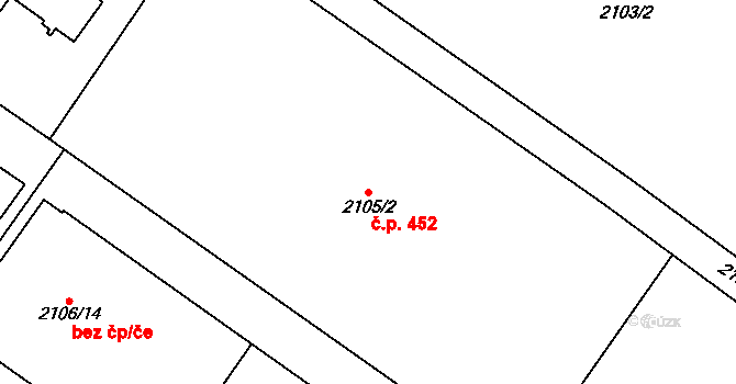 Vyškov-Město 452, Vyškov na parcele st. 2105/2 v KÚ Vyškov, Katastrální mapa