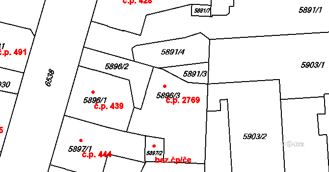 Jižní Předměstí 2769, Plzeň na parcele st. 5896/3 v KÚ Plzeň, Katastrální mapa