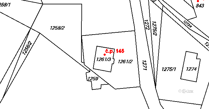 Horní Jasenka 145, Vsetín na parcele st. 1261/3 v KÚ Jasenka, Katastrální mapa