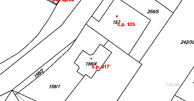 Rudíkov 217 na parcele st. 156/4 v KÚ Rudíkov, Katastrální mapa