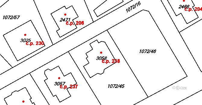 Hamrníky 238, Mariánské Lázně na parcele st. 3058 v KÚ Úšovice, Katastrální mapa