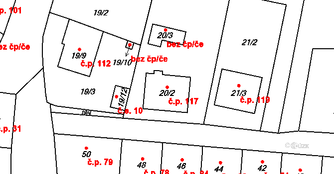 Hrubšice 117, Ivančice na parcele st. 20/2 v KÚ Hrubšice, Katastrální mapa