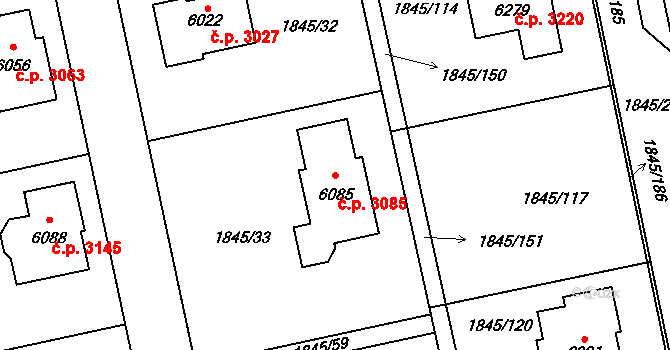 Šumperk 3085 na parcele st. 6085 v KÚ Šumperk, Katastrální mapa