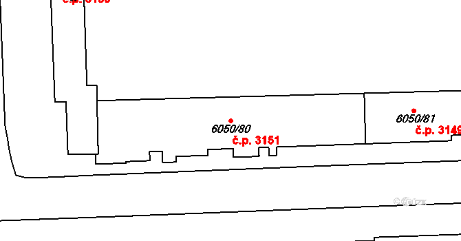 Přerov I-Město 3151, Přerov na parcele st. 6050/80 v KÚ Přerov, Katastrální mapa