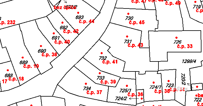 Latrán 41, Český Krumlov na parcele st. 732 v KÚ Český Krumlov, Katastrální mapa
