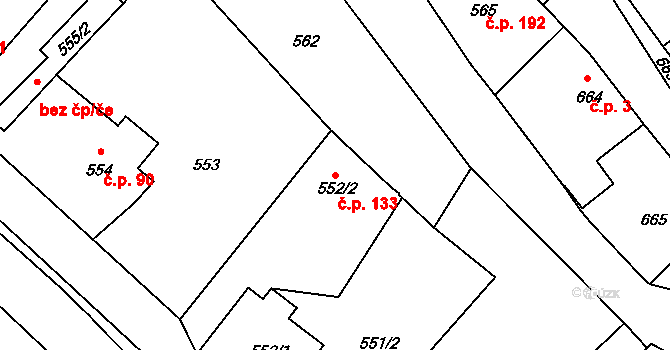 Rumburk 2-Horní Jindřichov 133, Rumburk na parcele st. 552/2 v KÚ Horní Jindřichov, Katastrální mapa