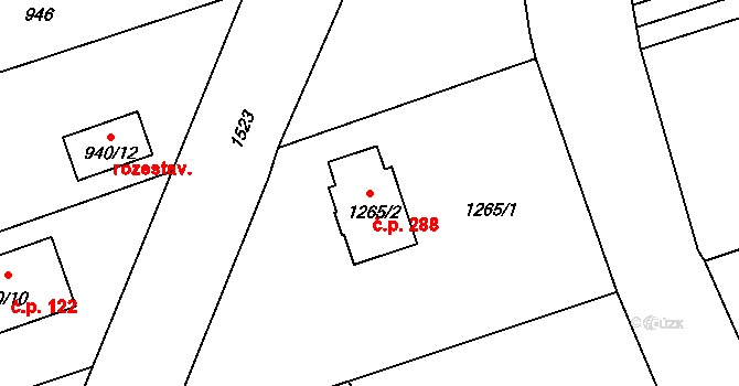 Záblatí 288, Bohumín na parcele st. 1265/2 v KÚ Záblatí u Bohumína, Katastrální mapa
