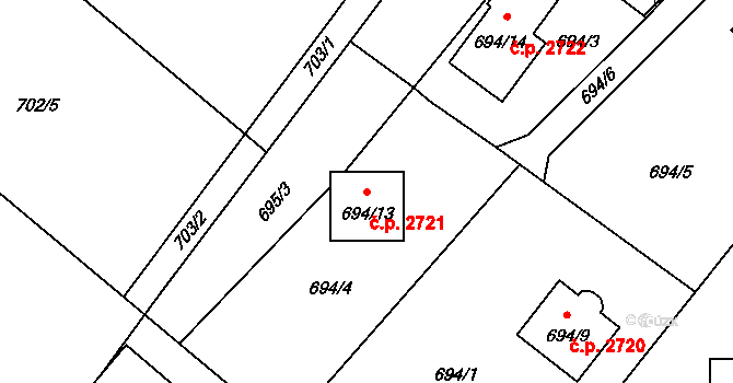 Rožnov pod Radhoštěm 2721 na parcele st. 694/13 v KÚ Tylovice, Katastrální mapa