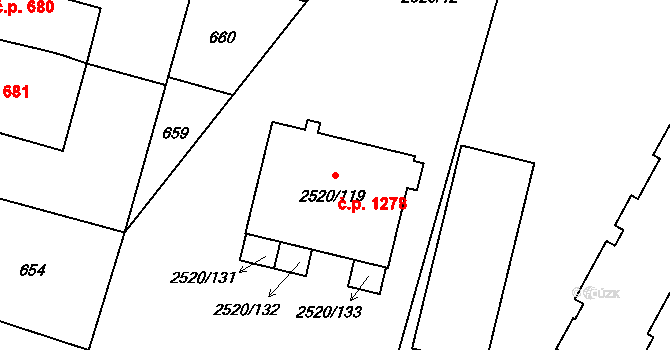 Mohelnice 1278 na parcele st. 2520/119 v KÚ Mohelnice, Katastrální mapa