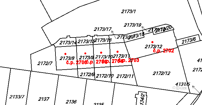 Dejvice 2704, Praha na parcele st. 2173/10 v KÚ Dejvice, Katastrální mapa