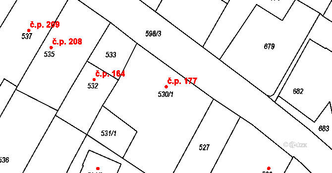 Želechovice nad Dřevnicí 177 na parcele st. 530/1 v KÚ Želechovice nad Dřevnicí, Katastrální mapa