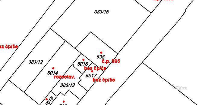 Hulváky 595, Ostrava na parcele st. 638 v KÚ Zábřeh-Hulváky, Katastrální mapa