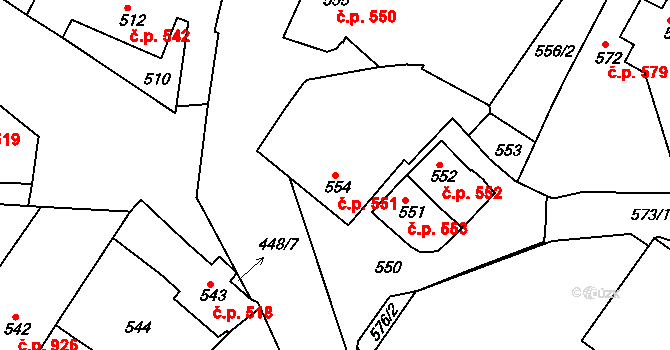 Jemnice 551 na parcele st. 554 v KÚ Jemnice, Katastrální mapa