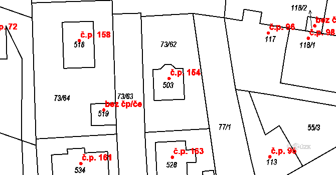 Byškovice 154, Neratovice na parcele st. 503 v KÚ Byškovice, Katastrální mapa