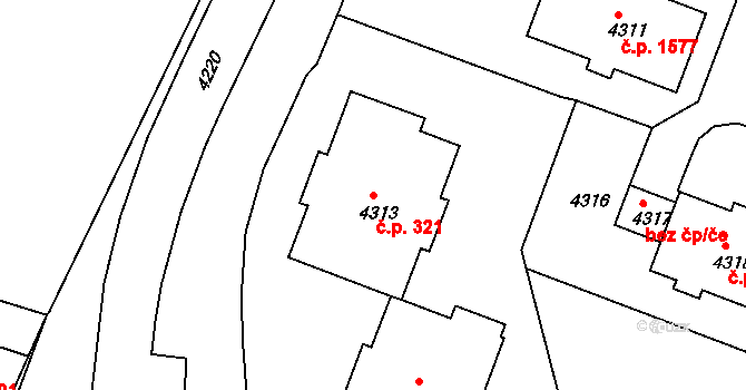 Bruntál 321 na parcele st. 4313 v KÚ Bruntál-město, Katastrální mapa