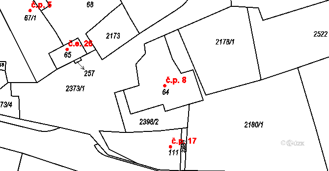 Petroupec 8, Petroupim na parcele st. 64 v KÚ Petroupim, Katastrální mapa
