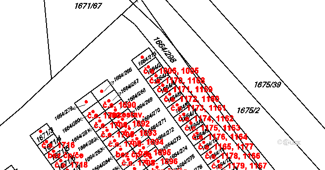 Teplické Předměstí 1160,1172, Bílina na parcele st. 1664/4 v KÚ Bílina, Katastrální mapa