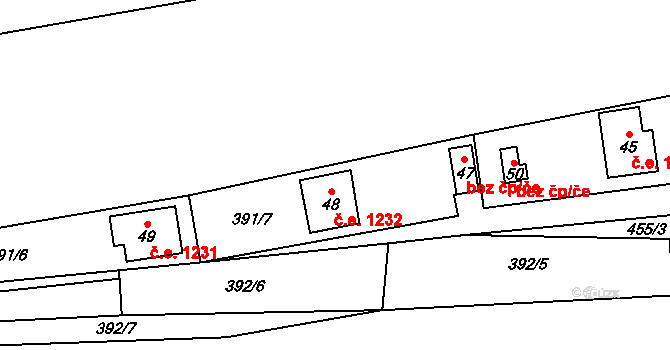 Zdeslavice 1232, Černíny na parcele st. 48 v KÚ Zdeslavice u Černín, Katastrální mapa