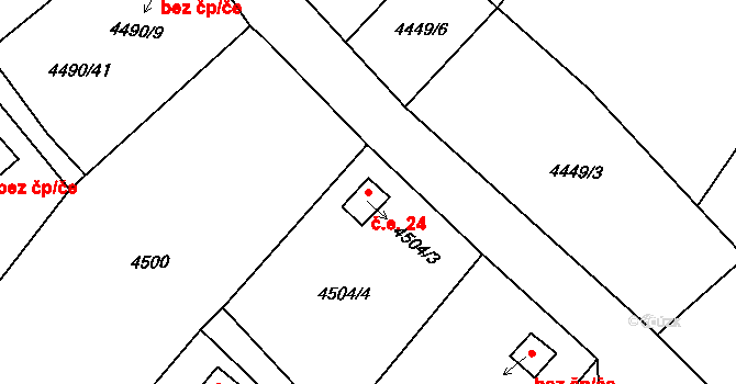 Předměstí 24, Litoměřice na parcele st. 4504/3 v KÚ Litoměřice, Katastrální mapa
