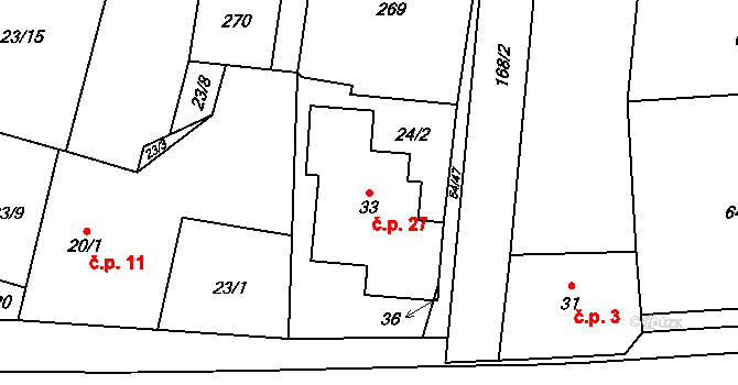 Pohránov 27, Srch na parcele st. 33 v KÚ Pohránov, Katastrální mapa