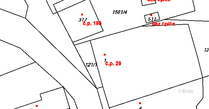 Čechtice 29 na parcele st. 1 v KÚ Čechtice, Katastrální mapa