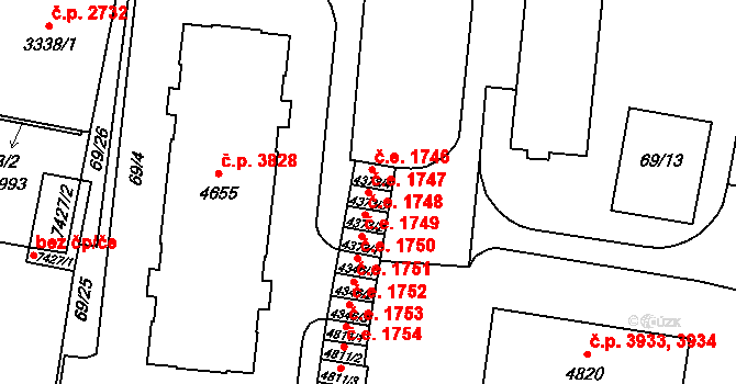 Zlín 1747 na parcele st. 4373/3 v KÚ Zlín, Katastrální mapa