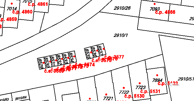 Zlín 3576 na parcele st. 8536 v KÚ Zlín, Katastrální mapa