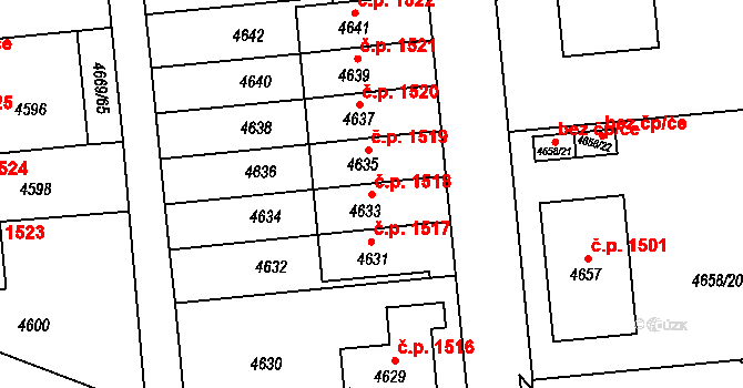 Žďár nad Sázavou 7 1518, Žďár nad Sázavou na parcele st. 4633 v KÚ Město Žďár, Katastrální mapa