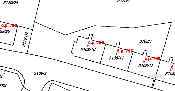 Bystřice nad Pernštejnem 796 na parcele st. 3108/10 v KÚ Bystřice nad Pernštejnem, Katastrální mapa