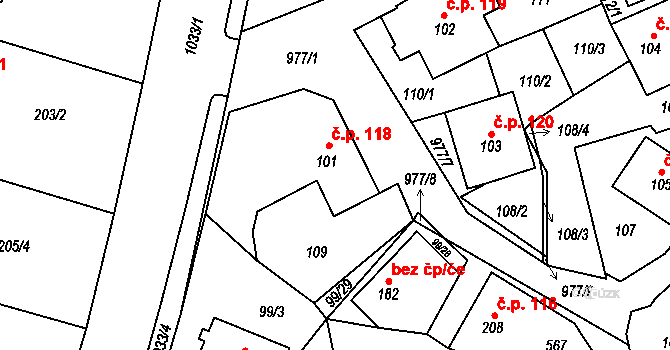 Český Herálec 118, Herálec na parcele st. 101 v KÚ Český Herálec, Katastrální mapa