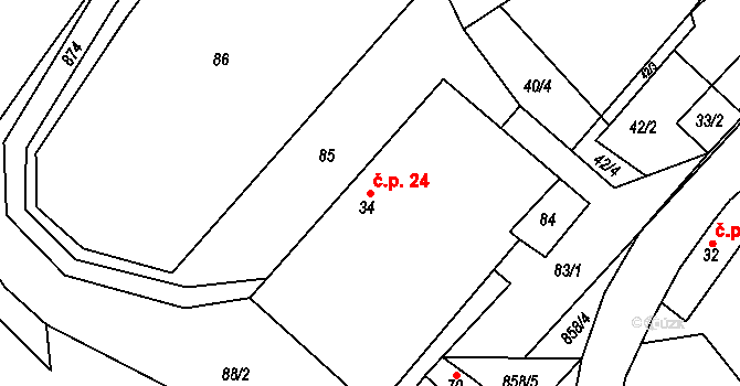 Trhonice 24, Jimramov na parcele st. 34 v KÚ Trhonice, Katastrální mapa