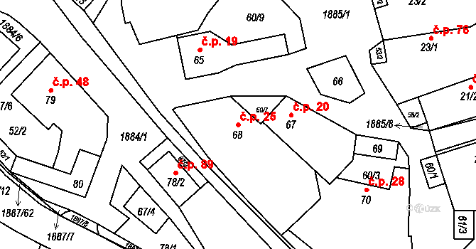 Lutonina 25 na parcele st. 68 v KÚ Lutonina, Katastrální mapa
