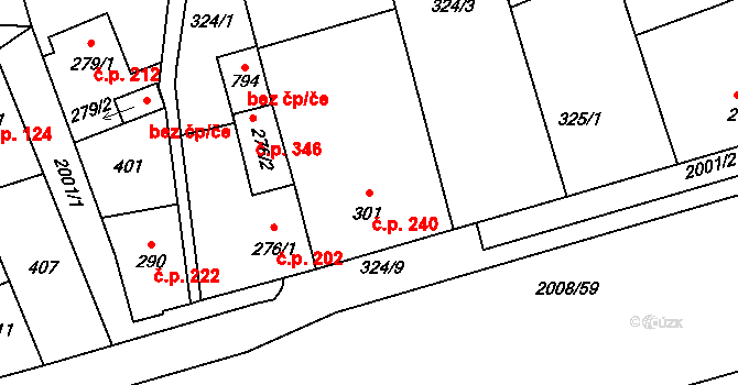 Louky 240, Zlín na parcele st. 301 v KÚ Louky nad Dřevnicí, Katastrální mapa