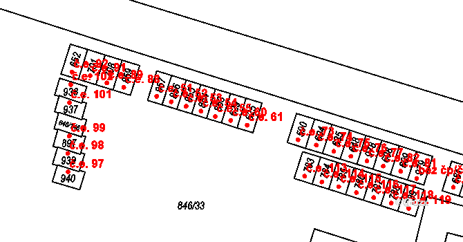 Lysice 60 na parcele st. 629 v KÚ Lysice, Katastrální mapa