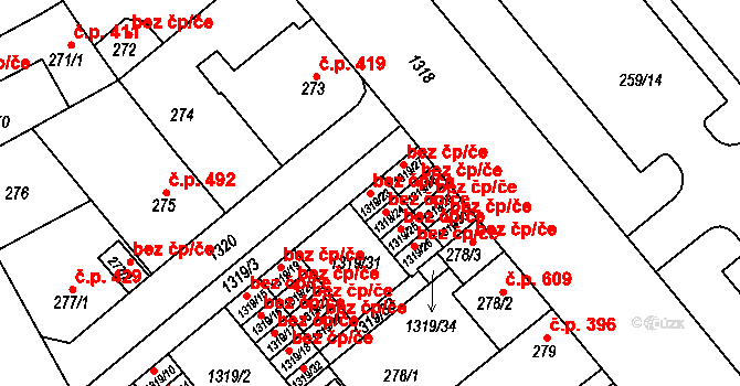 Plzeň 42833981 na parcele st. 1319/23 v KÚ Božkov, Katastrální mapa