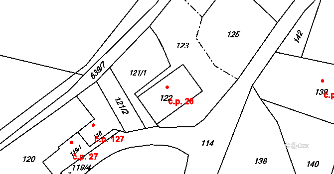 Děhylov 26 na parcele st. 122 v KÚ Děhylov, Katastrální mapa