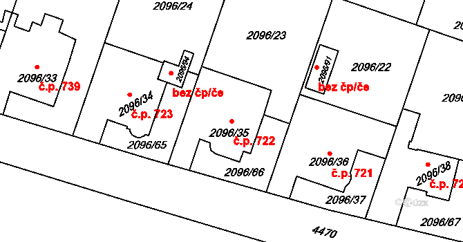 Hlučín 722 na parcele st. 2096/35 v KÚ Hlučín, Katastrální mapa