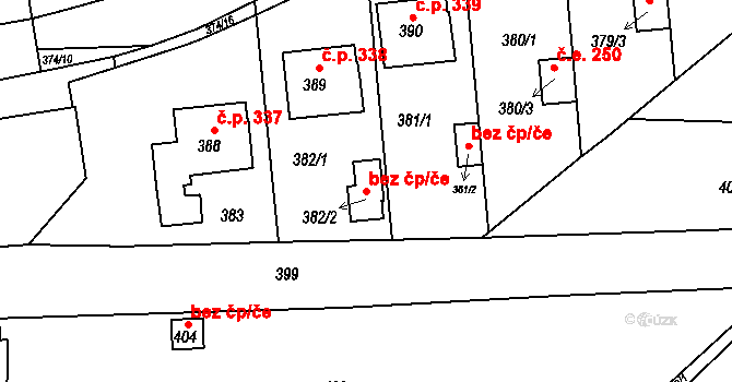 Rousínov 45894981 na parcele st. 382/2 v KÚ Rousínov u Vyškova, Katastrální mapa