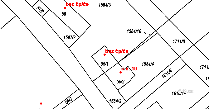 Mladošovice 46947981 na parcele st. 55/1 v KÚ Petrovice u Borovan, Katastrální mapa
