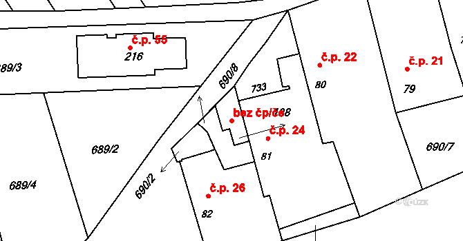 Lužany 47404981 na parcele st. 138 v KÚ Dlouhá Louka u Lužan, Katastrální mapa