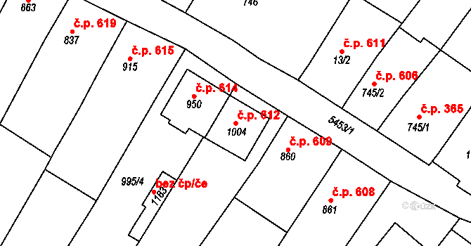 Polešovice 612 na parcele st. 1004 v KÚ Polešovice, Katastrální mapa