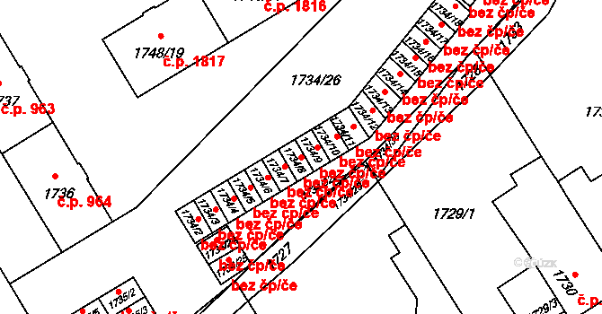 Karviná 48133981 na parcele st. 1734/8 v KÚ Karviná-město, Katastrální mapa