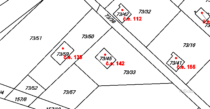 Poláky 142, Chbany na parcele st. 73/45 v KÚ Poláky, Katastrální mapa