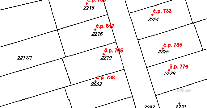 Nivnice 765 na parcele st. 2219 v KÚ Nivnice, Katastrální mapa