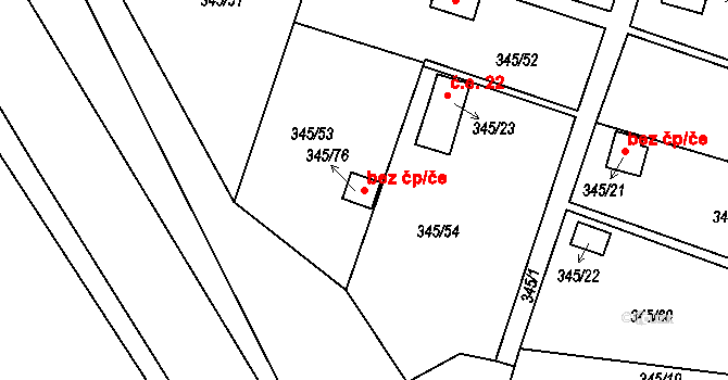 Prostřední Suchá 27, Havířov na parcele st. 345/76 v KÚ Prostřední Suchá, Katastrální mapa