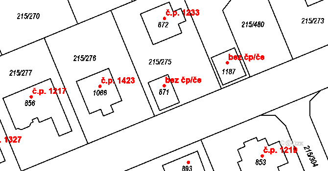 Rudná 49661981 na parcele st. 871 v KÚ Hořelice, Katastrální mapa