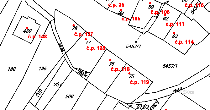 Pitín 118 na parcele st. 76 v KÚ Pitín, Katastrální mapa