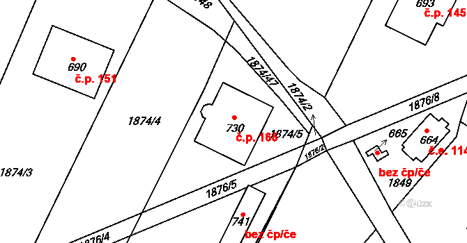 Pila 165, Trhanov na parcele st. 730 v KÚ Trhanov, Katastrální mapa